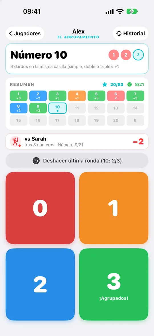 Agrupamiento en curso con la tabla de los 21 números