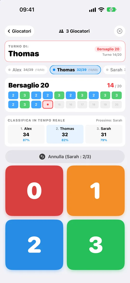 Tre giocatori sullo stesso iPhone con la classifica in diretta